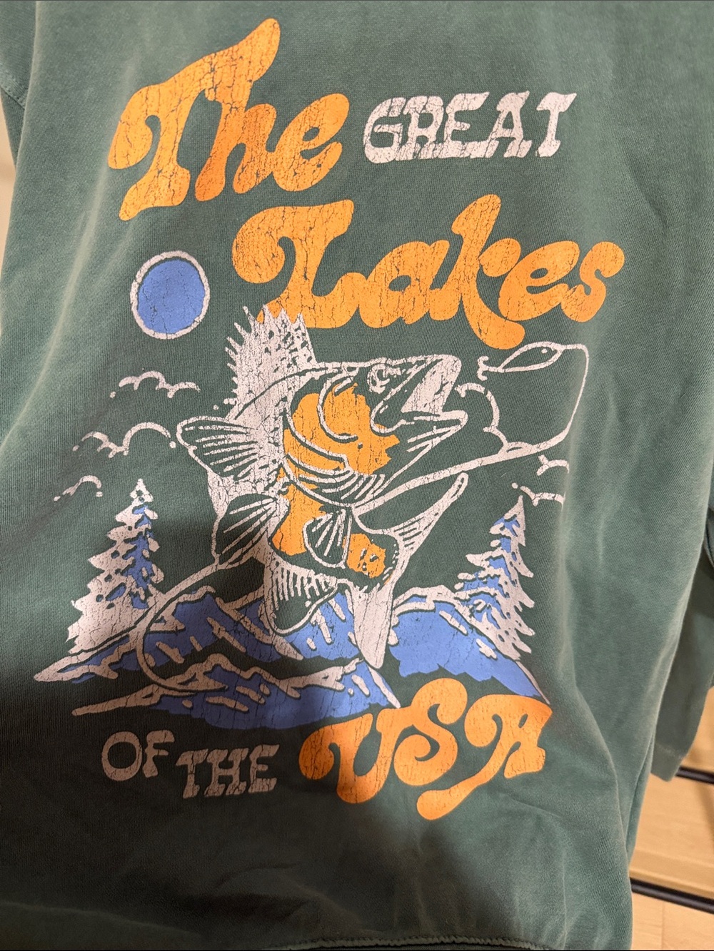 Urban Outfitters Green Graphic Crewneck Sweatshirt with Yellow & Blue Print - Picture 3 of 5